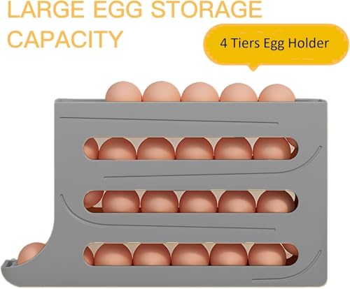 Image of Egg Holder and tray for Fridge - 4 Tiers 30 Egg Dispenser Large Capacity Automatic Rolling Egg Container Refrigerator Organizer for Kitchen, Pantry & Countertop (Grey)