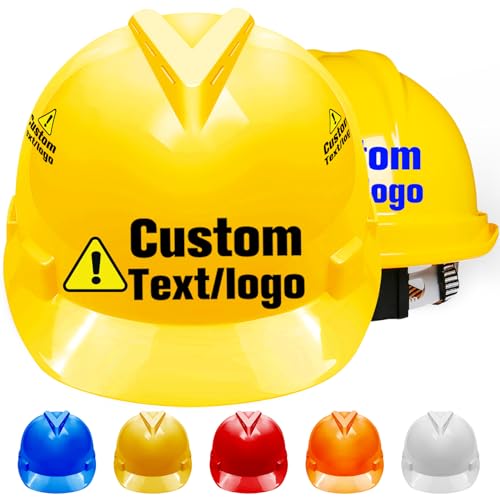 Custom Hard Hats for Men Personalized Logo Safety Helmet Construction Cap Adjustable Ratchet Suspension Yellow