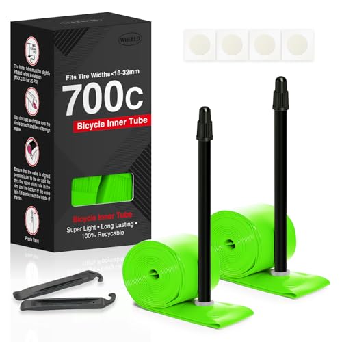 2-Pack TPU 700×18-32C Bike Inner Tube Ultralight ALLRoad Bike Tube with 85mm Presta Valves for Road Bike (Include Bike Tube Patch Repair Kit) - Green