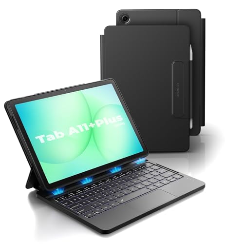 Dexnor for Samsung Galaxy Tab A11+/A9+ Plus Case with Keyboard Ultra-Light Magnetic Folio Keyboard Cover with Multi-Touch Trackpad Backlit Stylus Holder for 11 Galaxy Tab A11+ Plus (2025) Black