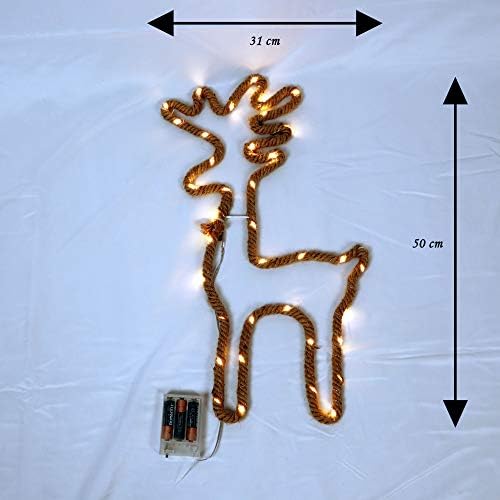 SHATCHI Christmas Reindeer Stag Silhouette LED Hemp Rope Lights Xmas Decoration Battery Operated Holiday Garden Home Wall Room Hanging Décor