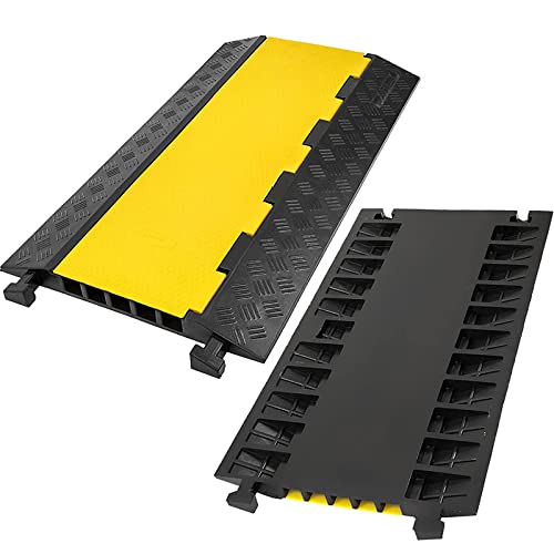 CXRCY 5 Channel Cable Protectors Ramp, 2Pack Cable Ramps,18000lbs Capacity Heavy Duty Rubber Driveway Traffic Speed Bumps Hose Cord Cable Protector Ramp for Wire/Hose/Pipe Hider