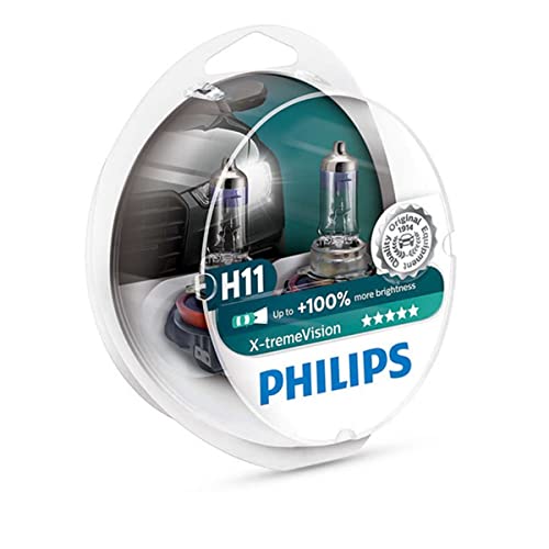 Philips H11 X-tremeVision Upgrade Headlight Bulb with up to 100% More Vision, 2 Pack in Premium Packaging