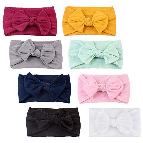 Weeygo 8pcs Filles bébé Enfant en Bas âge Turban Solide Bandeau Bande de Cheveux Arc Accessoires Chapeaux Couleur Unie Big Bow Bijoux Mignonne Princesse Bande de Cheveux