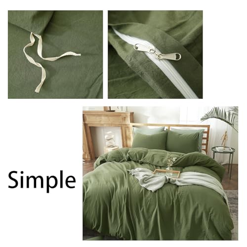 AMWAN Solid Color Army Green Duvet Cover King Size Bedding Sets Natural Washed Cotton Comforter Cover Dark Green Bedding Duvet Cover for Men Women Simple Style Green Bedding Collection - Image 7