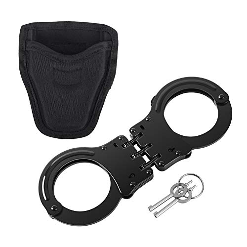 GFIRE Handcuffs Hinged Handcuffs Police Handcuffs Double Lock Professional Grade Metal Steel Handcuffs with Keys