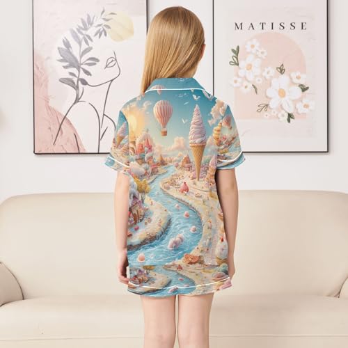 ALAZA Balloon Ice Cream Satin Pajamas Set Short Sleeve Button Down Sleepwear Summer Pjs 2 Piece4