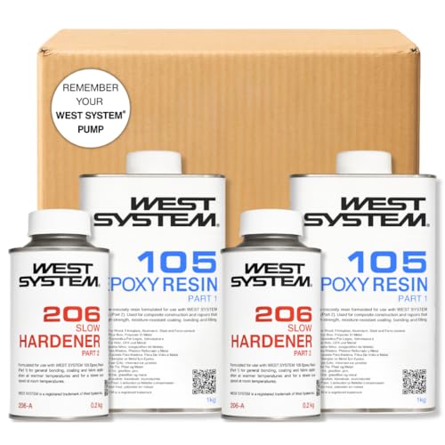 Image of WEST SYSTEM Epoxy Resin & Hardener 105/206 Double A Pack - Marine Grade Epoxy for Wood, Metal & Fibreglass, Suitable for Outdoor Use, Furniture & DIY – Ideal for Polyester Surfaces & Gap Filling