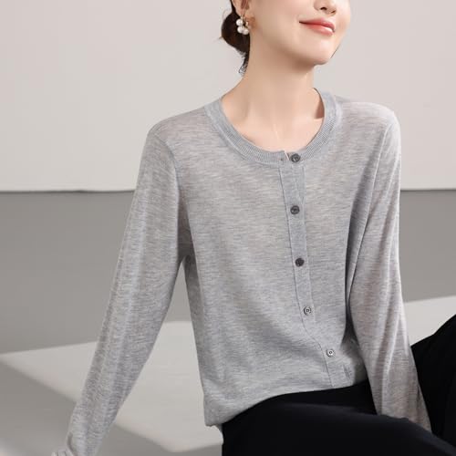 Image of Women's 100% Merino Wool Crew Neck Cardigan Sweater Top Long Sleeve Button Down 2025