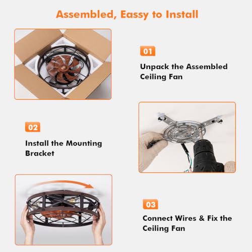 19" Caged Low Profile Ceiling Fan with Light - image 6