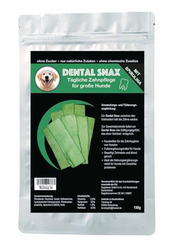 DENTAL SNAX - KAU-Strips - Kaustreifen für die tägliche Zahnpflege für große Hunde mit SPIRULINA - 150g - Nahrungsergänzungsmittel für Hunde