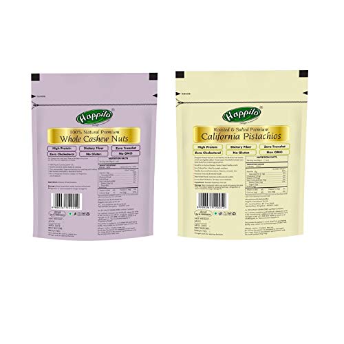 Image of Happilo 100% Natural Premium Whole Cashews, 200g and Happilo Premium Californian Roasted and Salted Pistachios, 200g (Pack of 1)