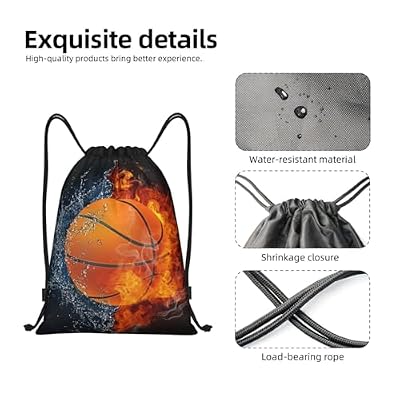 Basketball Drawstring Bags for Kids Boys Girls, Sports-Themed Drawstring Backpack Casual Knapsack for Adults Women Men, Black Draw String Rucksack Bags for Gym Travel Swimming Beach Camping, Small