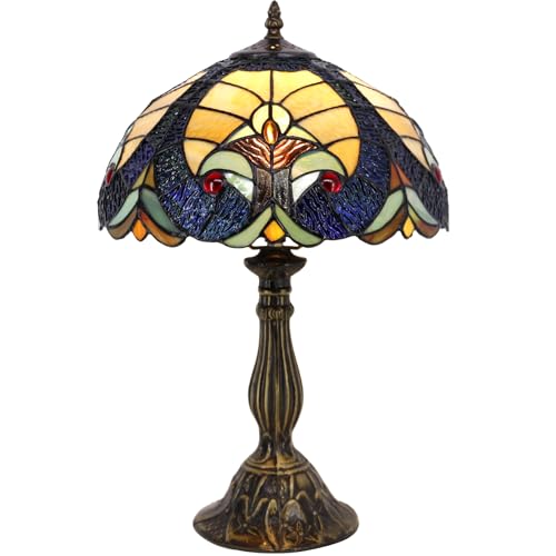 Image of WERFACTORY Tiffany Style Lamp Stained Glass Bedside Table Lamp 18 Inch Tall
