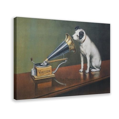 Impression sur toile His Master's Voice tableau vintage avec cadre suspendu