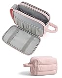 BAGSMART Travel Toiletry Bag for Women, Puffy Cosmetic Makeup Bag Organizer, Large Wide-open Travel Organizer for Toiletries, Dopp Kit Water-resistant Makeup Case for Accessories-Pink