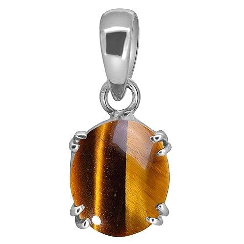 Colgante de ojo de tigre natural de 9,41 ct para propósito astrológico y medalla de plata