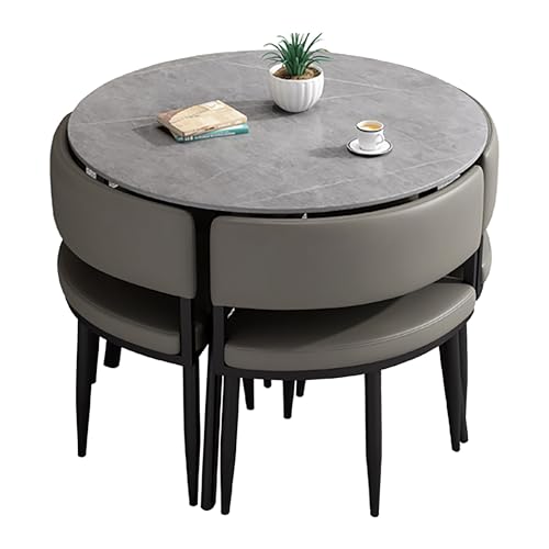 Moderno juego de mesa de comedor de 5 piezas para 4, muebles de cocina cuadrados/redondos, elegante mesa y sillas para espacios pequeños, perfecto para comedor y reuniones