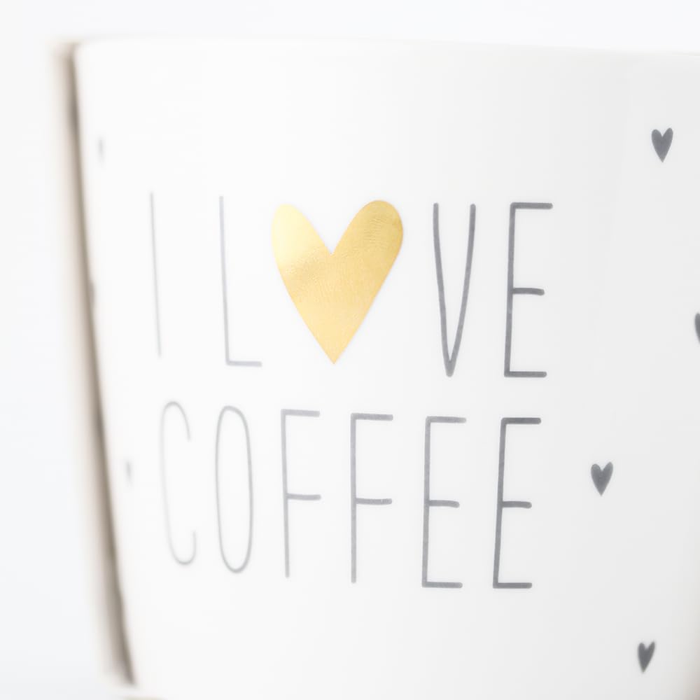 Kaffee-Tasse Mit Echtgold-Verzierung – „Guten Morgen“ In Weiß-schwarz, 420 Ml Porzellan