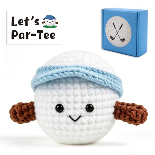 Lednica Positive Crochet Golf Ball Gifts - Funny Handmade Knitted Doll with Encouragement Card Box Keychain for Men Women Golf Gifts Golfing Humorous Office Desk Decor Sport Charm Accessory