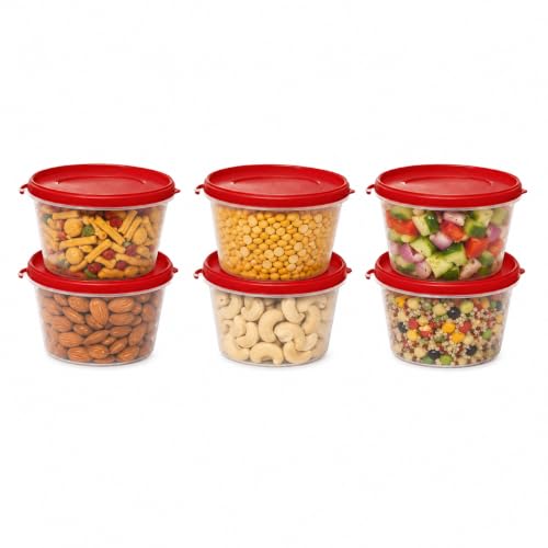 Image of Cutting EDGE Nesterware 750ml Stackable Food Container (Set of 6, Red) | BPA-free plastic, stackable design, leak-proof, kitchen storage, pantry, fridge, meal prep, reusable, travel use