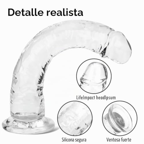 Miniatura 4 de Consolador Realista, Silicona Líquida Lifelike Huge Penis With Strong Suction Cup For Hands-Free Play,Flexible Cock With Curved Shaft And Balls For Vaginal G-Spot And Anal Play Transparent, 6.3