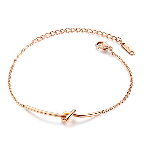 XIYINTA Liebesknoten-Armband für Damen, Roségold und versilbertes Edelstahl-Kettenarmband, Charm-Manschettenarmband (Roségold) Cover
