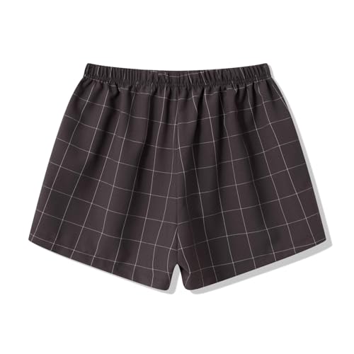 Image of Sumleno Womens Y2k Aesthetic Boxer Shorts Plaid Elastic Waist Lounge Pj Bottoms Summer Casual Gingham Pajamas Shorts