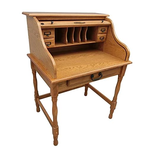 Country Marketplaces Mini Roll Top Desk Solid Oak Wood 32x 24x 44 Small Writing or Laptop Desk Harvest Finish Small Desk for Home Office, Kitchen, Bedroom, Living Room, Den Great Bill Paying Desk