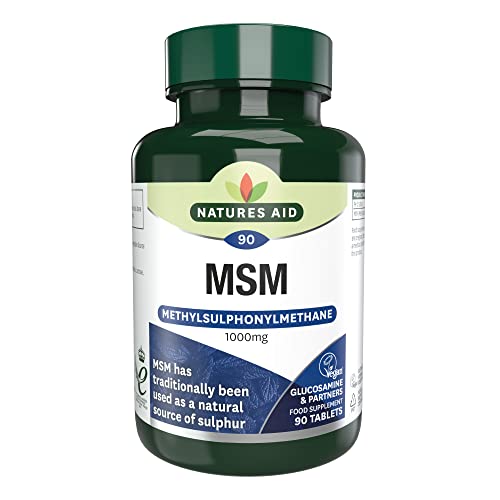 Natures Aid MSM 1000mg High Strength Methylsulphonylmethane Supplement Supports Joints Mobility & Skin Pure MSM Vegan Gluten Free 90 Tablets