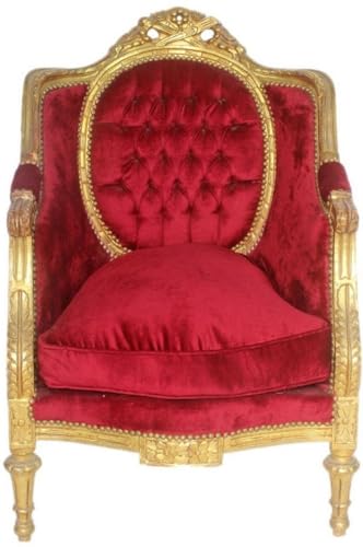 Casa Padrino Barock Thron Sessel Bordeaux Rot/Gold 70 x 70 x H. 110 cm - Prunkvoller handgefertigter Königssessel - Hochzeitssessel - Barock Möbel