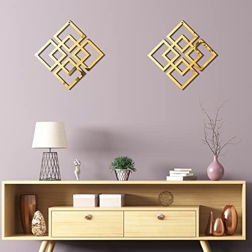 Weysat 2 Pieces Gold Square Mirrored Wall Decor Decorative Wall Mirror Diy Wall Mounted Mirror Decor Square Accent Mirror For Home Bedroom Living Room Bathroom #TOP5