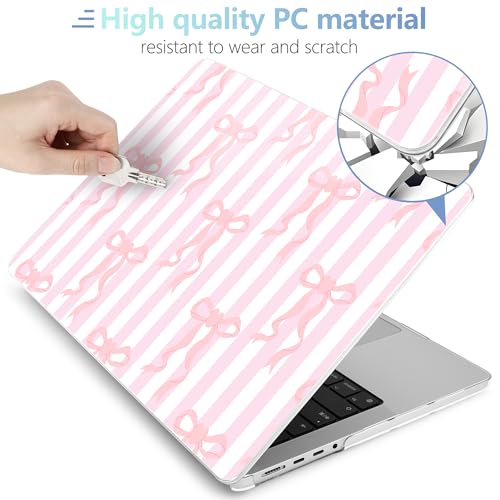 Image of MEEgoodo Case for M5 MacBook Pro 16 inch Case 2026 2024 2023 2021 with M5 M4 M3 M2 M1 Pro /Max Chip, Fit Model A3429 /A3428 /A3403 /A3186 /A2991 /A2780 /A2485, Pink Bows&Stripes