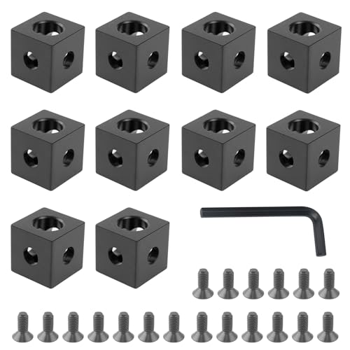 10 Stück Aluprofil 20x20 Zubehör, Aluprofil Verbinder, 20x20x20mm Schwarz Vierkantrohr Verbinder mit 20 Stück M5-Gewindestiften, Passend für Alle V-Nut-Strangpressprofile der Serie 2020