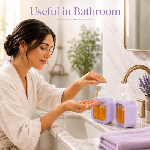 Image of Soap Dispenser for Wash Basin - Handwash Dispenser Bottle for Bathroom Sink - Liquid Soap Hand Wash Pump Bottle Plastic Container for Home, Bathroom(Purple,Pack of 2)