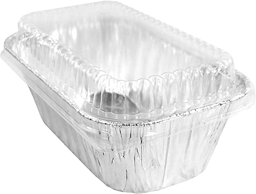 Handi-Foil 1 Lb. - 25 Set - Aluminum Foil Mini-Loaf/Bread Baking Pan W/Clear Low Dome Lid #TOP2