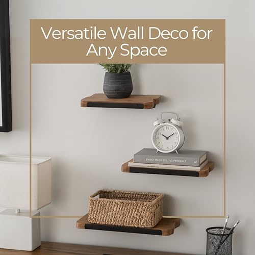 Set of 3 Solid Mango Wood Decorative Wall Shelves – Home Decor Floating Display Shelf with Iron Bracket – Modern Wall Shelves for Office, Bedroom & Living Room – 10", 14" & 18" - Image 4