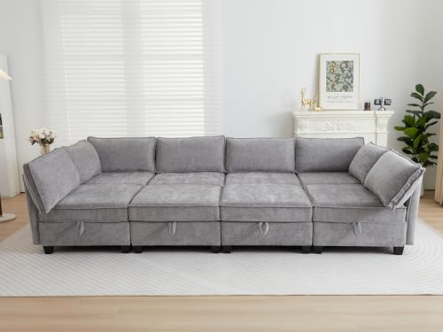 Image of ORRD Oversize Sleeper Modular Sectional Sofa Set, Convertible Couch Bed with Storage, 8 Seater Sofa Modular for Living Room, Office (Grey)