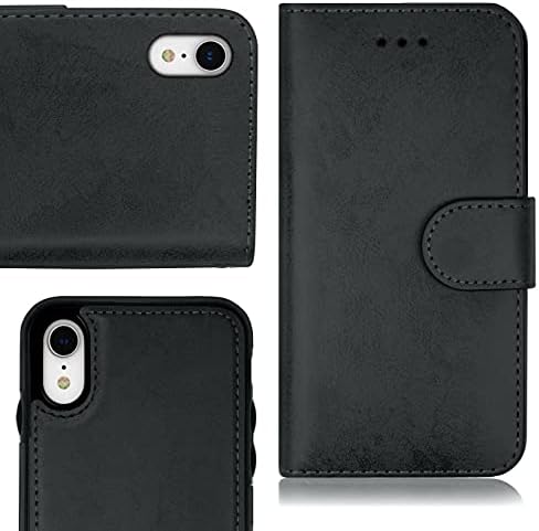 MyGadget 2 in 1 Wallet Case for Apple iPhone XR - Magnetic PU Leather Flip Cover w/Card Slots & Detachable Back Slim TPU Bumper Shell Black