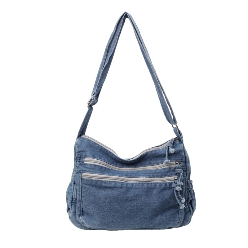 Image of Denim Shoulder Bag Canvas Messenger Bag for Women Men Tote Bag Casual Retro Aesthetic Crossbody Bag Handbag