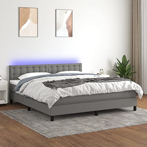 Iiaky Boxspringbett mit Matratze & LED Dunkelgrau 180x200 cm Bett Mit Matratze Boxspringbett Matratze Betten Boxspringbett Stoff - 3133494