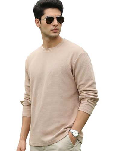Image of Urbano Fashion Men's Textured Round Neck Oversized Full Sleeve Cotton T-Shirt