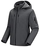 CREATMO US Fleece All Weather Jacket For Men With Hood Breathable Jacket Motorcycle Men's Softshell Windbreaker With Removable Hood Fleece Lined Dark Grey Heather XL