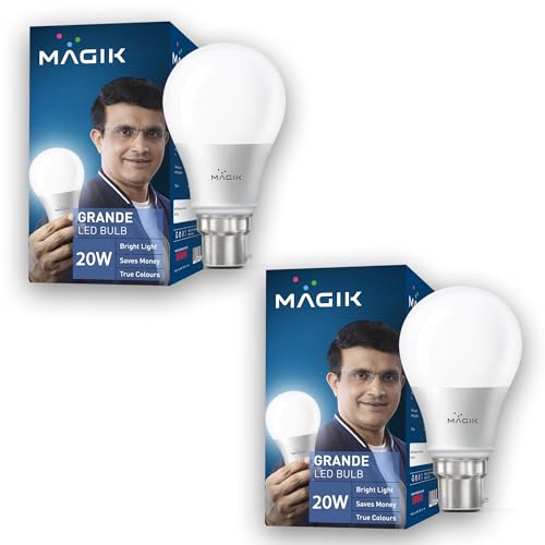 Image of MAGIK Grande 20W LED Bulb | Cool White (6500K) | B22 Base | High Brightness LED Lamp for Home & Office, Energy Efficient, Long Life with Wide Light Spread | Pack of 2
