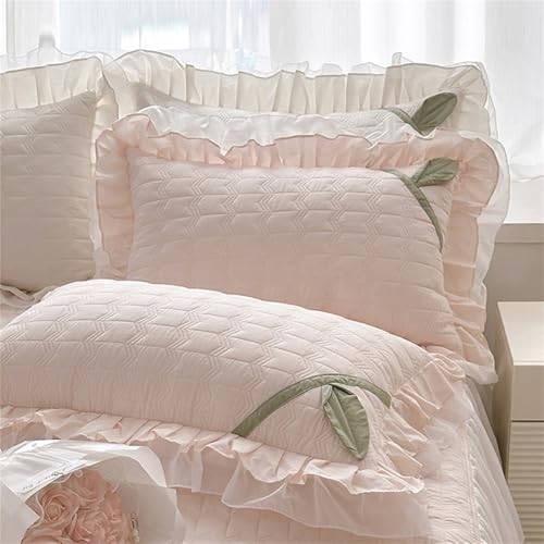 Set di 2 federe in cotone con volant, standard 48,3 x 73,7 cm, con chiusura a busta, per letto e decorazione della casa, morbide federe bianche