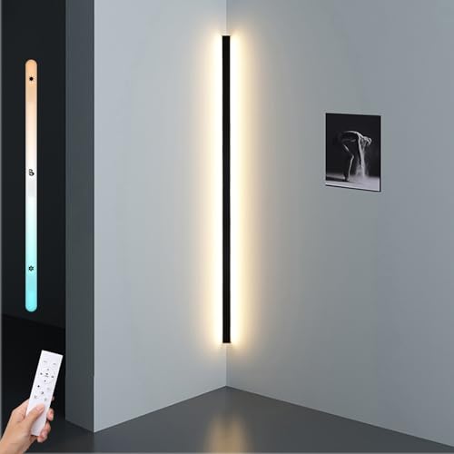 LANMOU Aplique de Pared Interior LED Largo, Lámpara de Pared Negro de Esquina 3000K Luz Calida RA≥85, Luces de Pared Salón de Aluminio Moderna Decoración de Pared para Dormitorio Escalera,60cm/16w