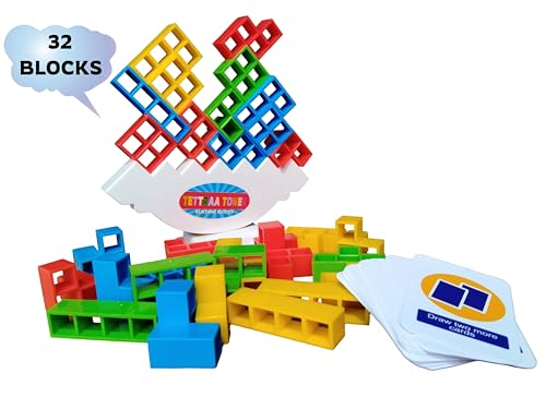 Image of V Enterprises Tetra Tower Game 32 Pcs Stack Tower,Swinging Tower, Swing Stack High Child Balance Building Block 2 Players+Interactive STEM Toy for Family, Travel Parties for Adults & Kids