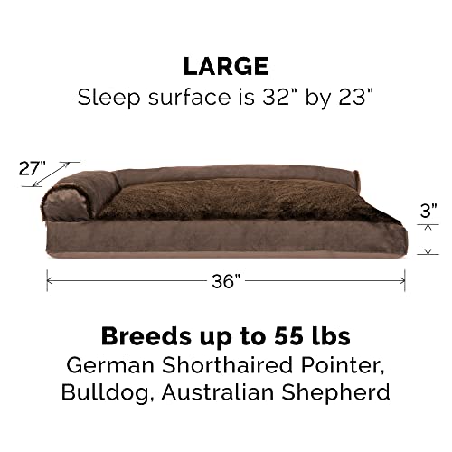 Furhaven Large Pillow Dog Bed Plush & Velvet L Shaped Chaise W/ Removable Washable Cover - Sable Brown, Large #TOP1