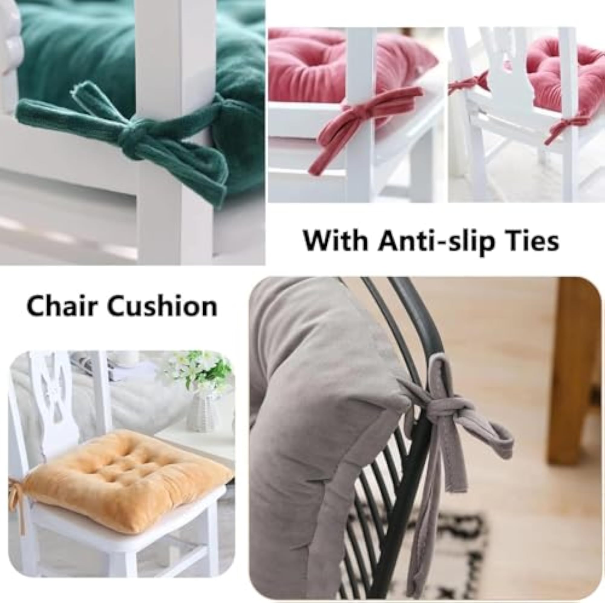 Non-Slip Kitchen Chair Cushions with Ties