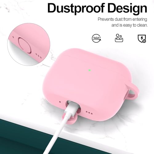 Image of New Soft Silicone Case Compatible with Apple AirPods Pro 3 Generation (2025) Protective Silicone 360 Full Protection Dust-Proof Shockproof Case Cover with Hook (Cover Only) (Pink)